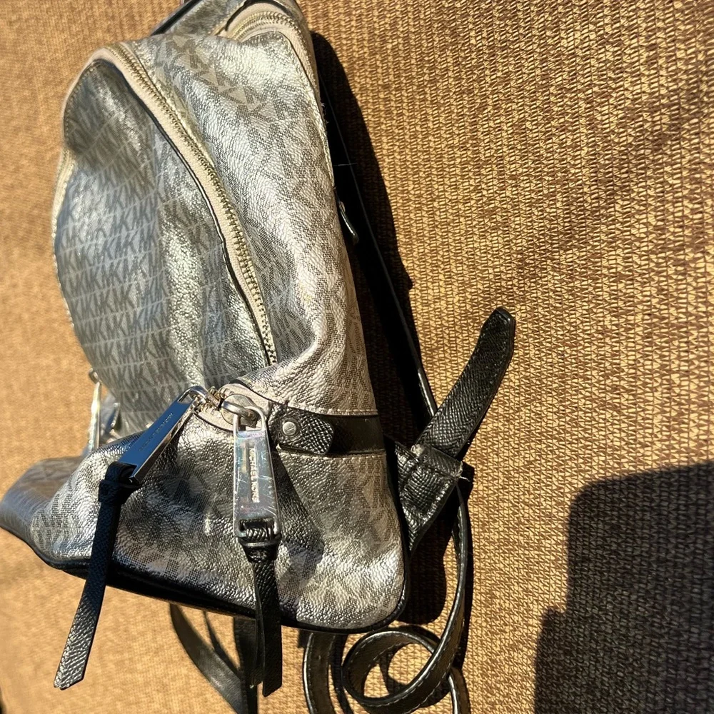 Michael Kors Mini Backpack MK Signature Women’s Leather Black Metallic Silver - Picture 9 of 12